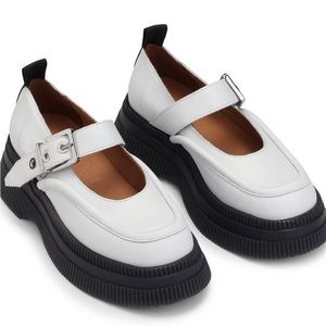 GANNI Creepers Mary Jane Chunky Loafers in White